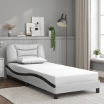 vidaXL Cadru de pat cu lumini LED alb/negru 80x200 cm piele ecologică