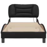 vidaXL Cadru de pat cu lumini LED, negru, 90x190 cm, piele ecologică