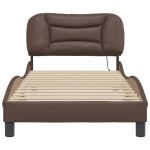 vidaXL Cadru de pat cu lumini LED, maro, 90x190 cm, piele ecologică vidaXL Cadru de pat cu lumini LED, maro, 90x190 cm, piele ecologică