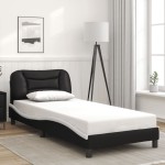 vidaXL Cadru de pat cu lumini LED negru/alb 90x190 cm piele ecologică vidaXL Cadru de pat cu lumini LED negru/alb 90x190 cm piele ecologică