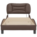 vidaXL Cadru de pat cu lumini LED, maro, 90x200 cm, piele ecologică vidaXL Cadru de pat cu lumini LED, maro, 90x200 cm, piele ecologică