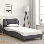 vidaXL Cadru de pat cu lumini LED, gri, 90x200 cm, piele ecologică