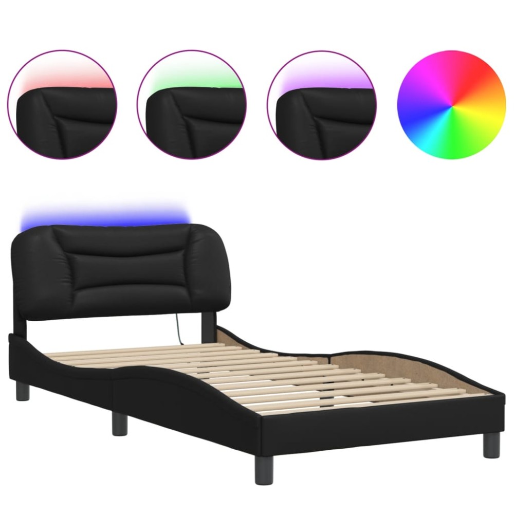 vidaXL Cadru de pat cu lumini LED, negru, 100x200 cm, piele ecologică