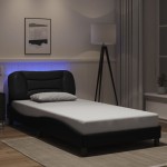 vidaXL Cadru de pat cu lumini LED, negru, 100x200 cm, piele ecologică vidaXL Cadru de pat cu lumini LED, negru, 100x200 cm, piele ecologică