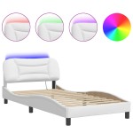vidaXL Cadru de pat cu lumini LED, alb, 100x200 cm, piele ecologică vidaXL Cadru de pat cu lumini LED, alb, 100x200 cm, piele ecologică