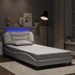 vidaXL Cadru de pat cu lumini LED, alb, 100x200 cm, piele ecologică vidaXL Cadru de pat cu lumini LED, alb, 100x200 cm, piele ecologică
