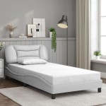 vidaXL Cadru de pat cu lumini LED, alb, 100x200 cm, piele ecologică vidaXL Cadru de pat cu lumini LED, alb, 100x200 cm, piele ecologică