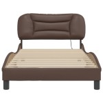 vidaXL Cadru de pat cu lumini LED, maro, 100x200 cm, piele ecologică