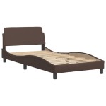 vidaXL Cadru de pat cu lumini LED, maro, 100x200 cm, piele ecologică