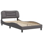 vidaXL Cadru de pat cu lumini LED, gri, 100x200 cm, piele ecologică