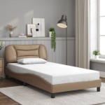 vidaXL Cadru de pat cu LED, cappuccino, 100x200 cm, piele ecologică