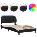 vidaXL Cadru de pat cu LED, negru și alb, 100x200 cm, piele ecologică vidaXL Cadru de pat cu LED, negru și alb, 100x200 cm, piele ecologică