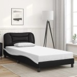 vidaXL Cadru de pat cu LED, negru și alb, 100x200 cm, piele ecologică vidaXL Cadru de pat cu LED, negru și alb, 100x200 cm, piele ecologică