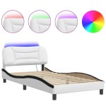 vidaXL Cadru de pat cu lumini LED alb/negru 100x200 cm piele ecologică