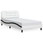 vidaXL Cadru de pat cu lumini LED alb/negru 100x200 cm piele ecologică