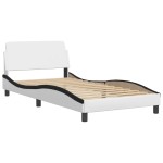 vidaXL Cadru de pat cu lumini LED alb/negru 100x200 cm piele ecologică