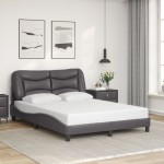 vidaXL Cadru de pat cu lumini LED, gri, 120x200 cm, piele ecologică