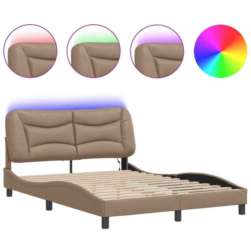 vidaXL Cadru de pat cu LED, cappuccino, 120x200 cm, piele ecologică
