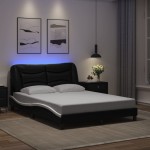 vidaXL Cadru de pat cu LED, negru și alb, 120x200 cm, piele ecologică vidaXL Cadru de pat cu LED, negru și alb, 120x200 cm, piele ecologică
