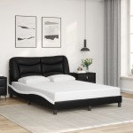 vidaXL Cadru de pat cu LED, negru și alb, 120x200 cm, piele ecologică vidaXL Cadru de pat cu LED, negru și alb, 120x200 cm, piele ecologică