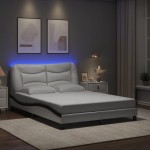 vidaXL Cadru de pat cu LED, alb și negru, 120x200 cm, piele ecologică vidaXL Cadru de pat cu LED, alb și negru, 120x200 cm, piele ecologică