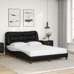 vidaXL Cadru de pat cu lumini LED, negru, 140x190 cm, piele ecologică vidaXL Cadru de pat cu lumini LED, negru, 140x190 cm, piele ecologică