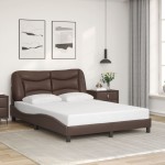 vidaXL Cadru de pat cu lumini LED, maro, 140x190 cm, piele ecologică vidaXL Cadru de pat cu lumini LED, maro, 140x190 cm, piele ecologică