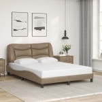 vidaXL Cadru de pat lumini LED, cappuccino, 140x190 cm piele ecologică vidaXL Cadru de pat lumini LED, cappuccino, 140x190 cm piele ecologică