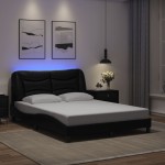 vidaXL Cadru de pat cu lumini LED, negru, 140x200 cm, piele ecologică vidaXL Cadru de pat cu lumini LED, negru, 140x200 cm, piele ecologică