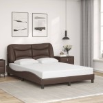 vidaXL Cadru de pat cu lumini LED, maro, 140x200 cm, piele ecologică vidaXL Cadru de pat cu lumini LED, maro, 140x200 cm, piele ecologică