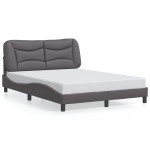vidaXL Cadru de pat cu lumini LED, gri, 140x200 cm, piele ecologică