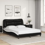 vidaXL Cadru de pat cu LED, negru și alb, 140x200 cm, piele ecologică