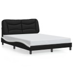 vidaXL Cadru de pat cu LED, negru și alb, 140x200 cm, piele ecologică