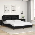 vidaXL Cadru de pat cu lumini LED, negru, 160x200 cm, piele ecologică