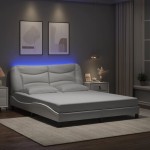 vidaXL Cadru de pat cu lumini LED, alb, 160x200 cm, piele ecologică vidaXL Cadru de pat cu lumini LED, alb, 160x200 cm, piele ecologică