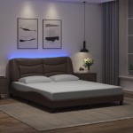 vidaXL Cadru de pat cu lumini LED, maro, 160x200 cm, piele ecologică vidaXL Cadru de pat cu lumini LED, maro, 160x200 cm, piele ecologică