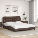 vidaXL Cadru de pat cu lumini LED, maro, 160x200 cm, piele ecologică vidaXL Cadru de pat cu lumini LED, maro, 160x200 cm, piele ecologică