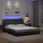 vidaXL Cadru de pat cu lumini LED, gri, 160x200 cm, piele ecologică vidaXL Cadru de pat cu lumini LED, gri, 160x200 cm, piele ecologică