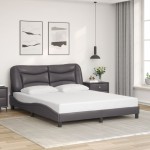 vidaXL Cadru de pat cu lumini LED, gri, 160x200 cm, piele ecologică vidaXL Cadru de pat cu lumini LED, gri, 160x200 cm, piele ecologică