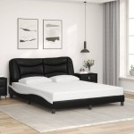 vidaXL Cadru de pat cu LED, negru și alb, 160x200 cm, piele ecologică vidaXL Cadru de pat cu LED, negru și alb, 160x200 cm, piele ecologică