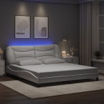 vidaXL Cadru de pat cu lumini LED, alb, 180x200 cm, piele ecologică vidaXL Cadru de pat cu lumini LED, alb, 180x200 cm, piele ecologică