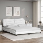 vidaXL Cadru de pat cu lumini LED, alb, 180x200 cm, piele ecologică vidaXL Cadru de pat cu lumini LED, alb, 180x200 cm, piele ecologică