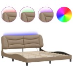 vidaXL Cadru de pat cu LED, cappuccino, 180x200 cm, piele ecologică