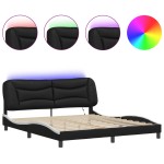 vidaXL Cadru de pat cu LED, negru și alb, 180x200 cm, piele ecologică vidaXL Cadru de pat cu LED, negru și alb, 180x200 cm, piele ecologică