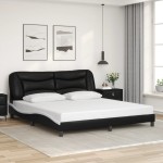 vidaXL Cadru de pat cu LED, negru și alb, 180x200 cm, piele ecologică vidaXL Cadru de pat cu LED, negru și alb, 180x200 cm, piele ecologică