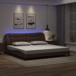 vidaXL Cadru de pat cu lumini LED, maro, 200x200 cm, piele ecologică vidaXL Cadru de pat cu lumini LED, maro, 200x200 cm, piele ecologică