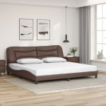 vidaXL Cadru de pat cu lumini LED, maro, 200x200 cm, piele ecologică vidaXL Cadru de pat cu lumini LED, maro, 200x200 cm, piele ecologică