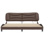 vidaXL Cadru de pat cu lumini LED, maro, 200x200 cm, piele ecologică vidaXL Cadru de pat cu lumini LED, maro, 200x200 cm, piele ecologică