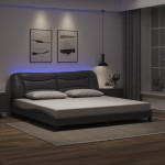 vidaXL Cadru de pat cu lumini LED, gri, 200x200 cm, piele ecologică vidaXL Cadru de pat cu lumini LED, gri, 200x200 cm, piele ecologică