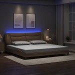 vidaXL Cadru de pat lumini LED, cappuccino, 200x200 cm piele ecologică vidaXL Cadru de pat lumini LED, cappuccino, 200x200 cm piele ecologică